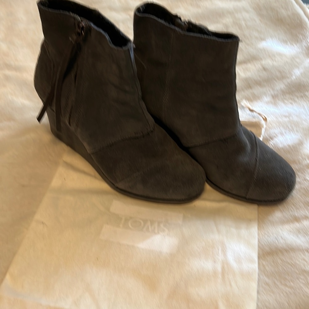 TOMS Gray Suede Wedge Booties